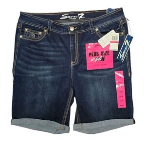 Nwt! Seven7 Plus Size Women's Noel Cuff Bermuda Denim Shorts Sz 20w